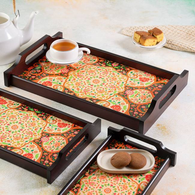Wooden Trays - Ornate Mughal