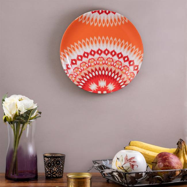 Decorative Wall Plate - Orange and Red Dazzling Ikat