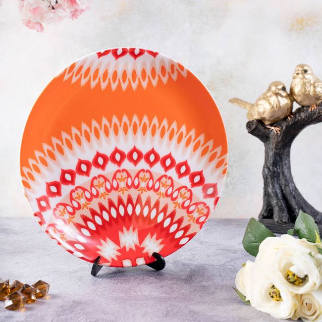Decorative Wall Plate - Orange and Red Dazzling Ikat