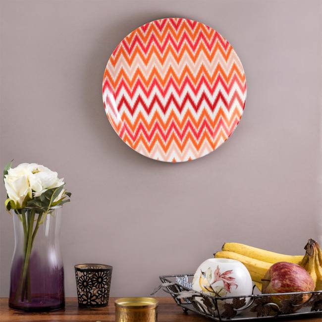 Decorative Wall Plate - Orange and White Dazzling Ikat