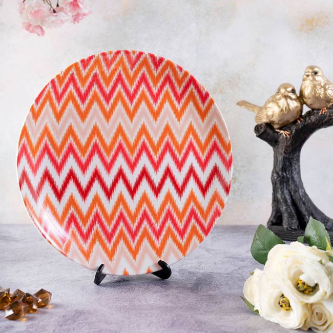 Decorative Wall Plate - Orange and White Dazzling Ikat