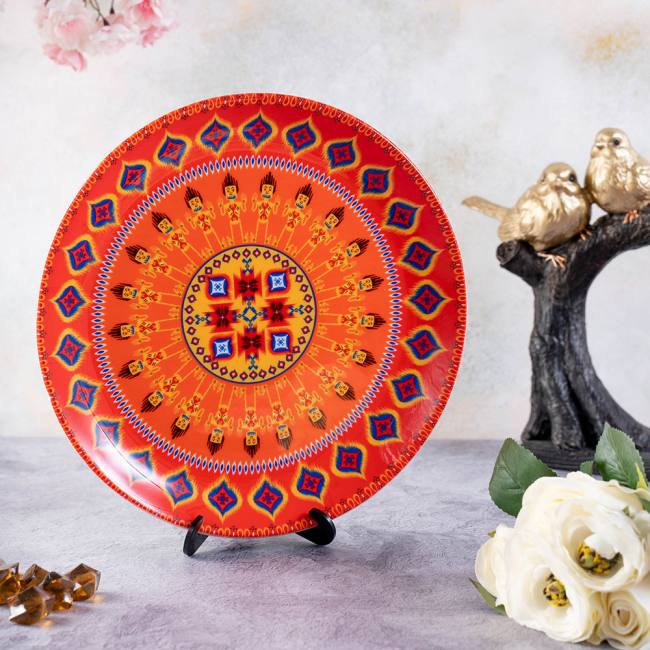 Decorative Wall Plate - Orange Dazzling Ikat