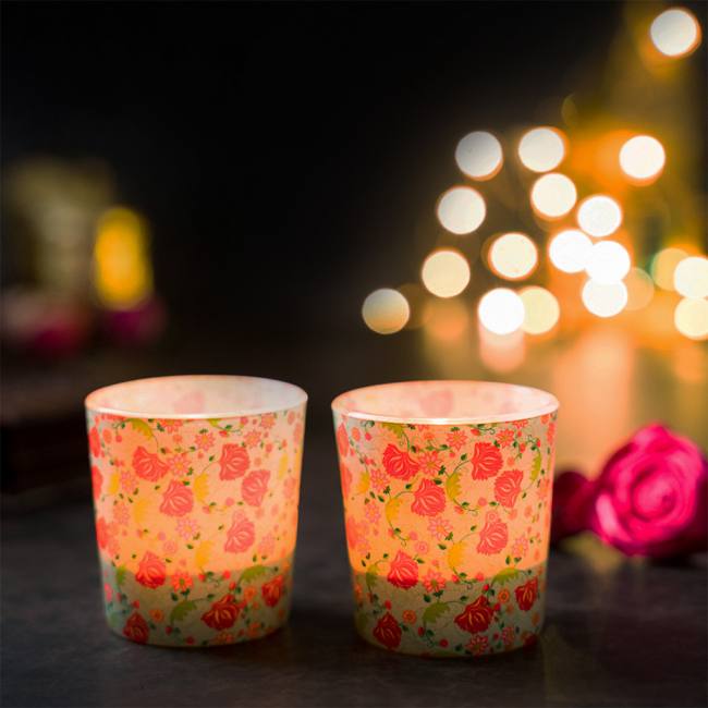 KOLOROBIA Ornate Mughal Candle Votives, Votives for Gifting on House Warming, Birthday, Anniversary, (Set of 2)