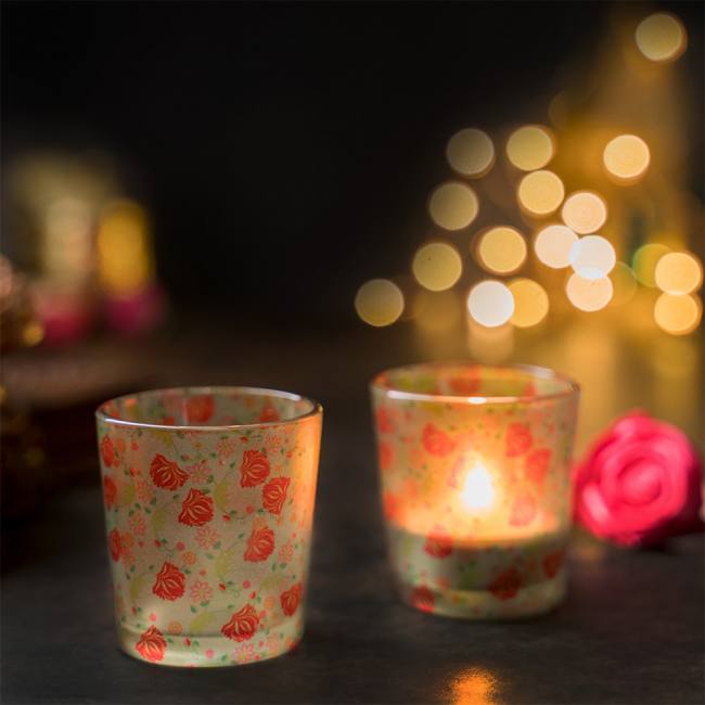 KOLOROBIA Ornate Mughal Candle Votives | Votives for Gifting on House Warming | Birthday | Anniversary, (Set of 2)