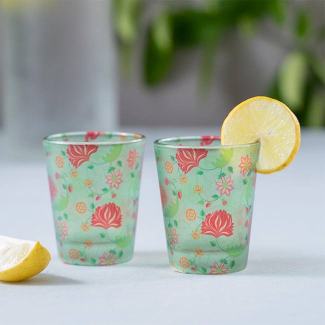 Frosted Shot Glasses - Ornate Mughal