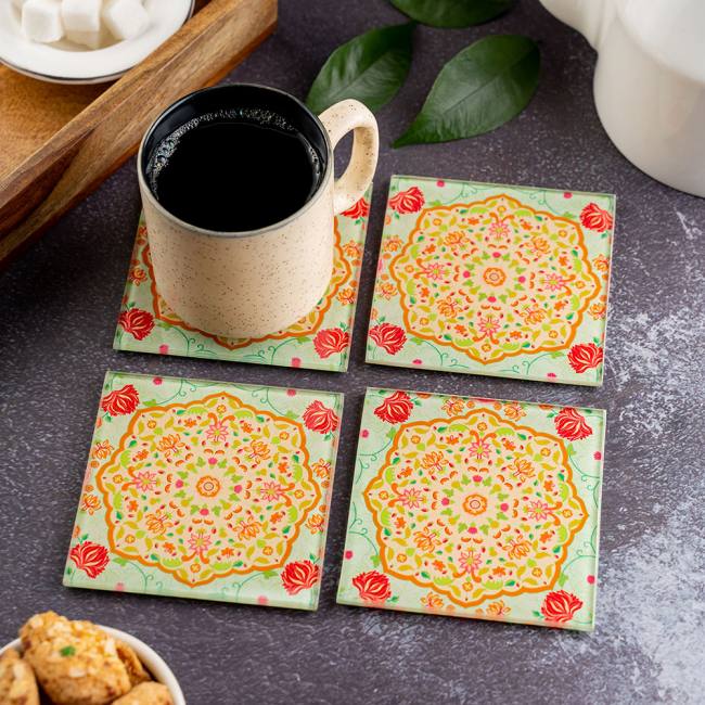 Glass Coasters (Set of 4) - Ornate Mughal