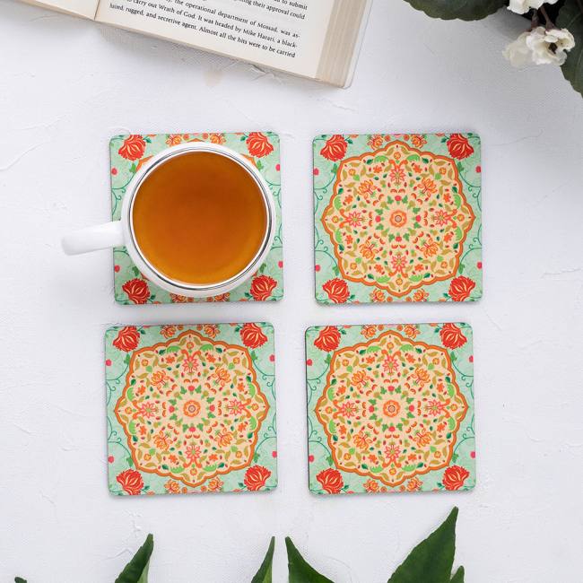 Wooden Coasters (Set of 4) - Ornate Mughal