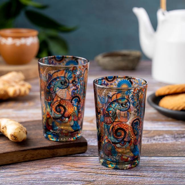 Chai Glasses - Peacock Admiration