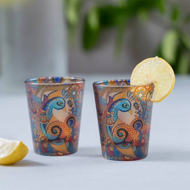 Frosted Shot Glasses - Peacock Admiration