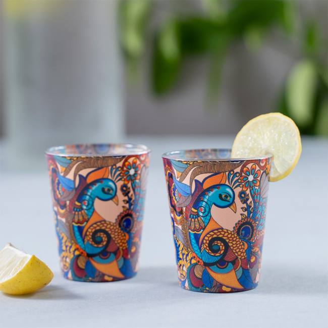 Glass Shot Glasses - Peacock Admiration