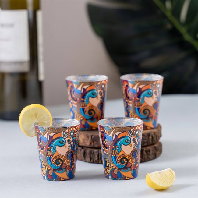 Glass Shot Glasses - Peacock Admiration