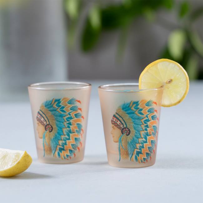 Frosted Shot Glasses - Red Indian Male