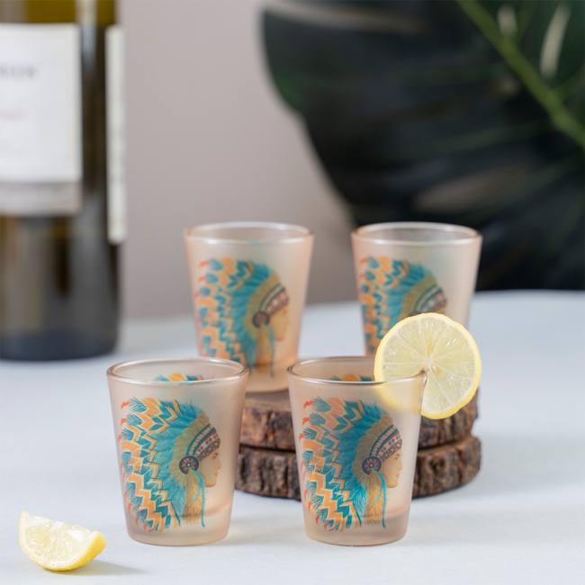 Frosted Shot Glasses - Red Indian Male