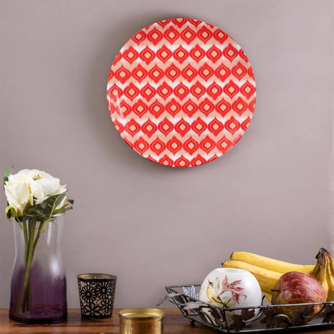 Decorative Wall Plate - Red and White Dazzling Ikat