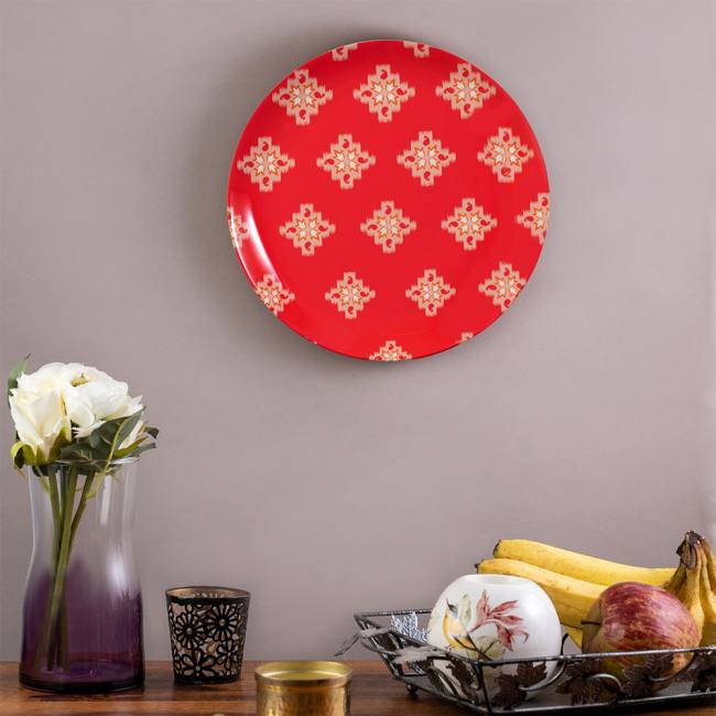 Decorative Wall Plate - Red Dazzling Ikat