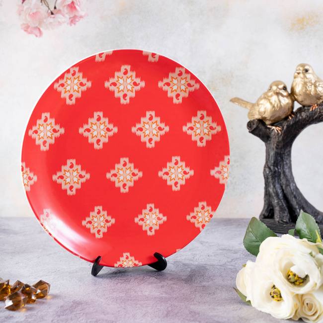 Decorative Wall Plate - Red Dazzling Ikat