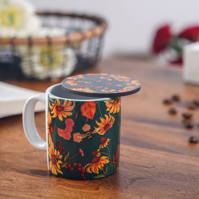 Espresso Mug with Coaster- Floral Bliss