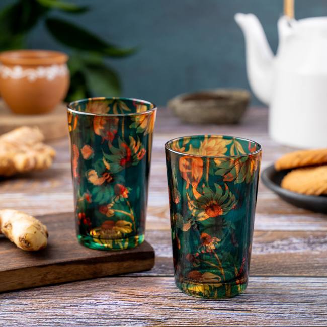 Chai Glasses - Sanguine Sunflowers