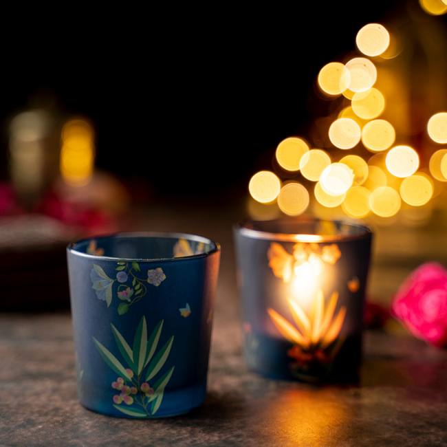 KOLOROBIA Vibrant Bliss Blue Candle Votives | Votives for Gifting on House Warming | Birthday | Anniversary | (Set of 2)