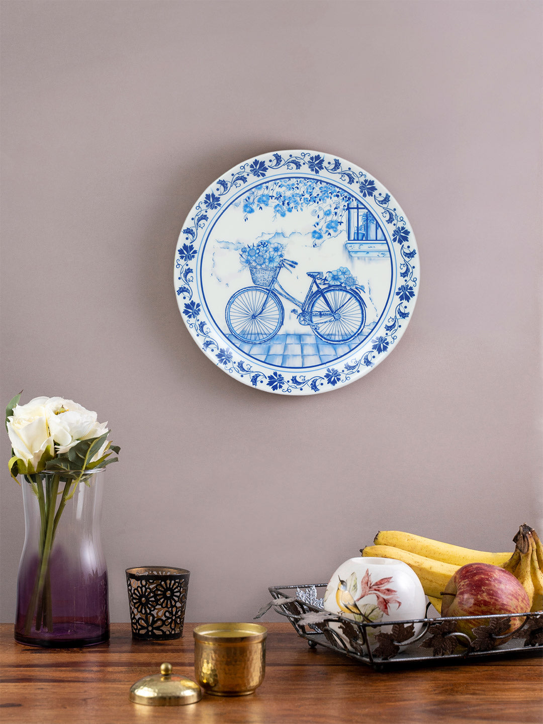 Decorative Wall Plate - Vintage Cycle Blue Pottery