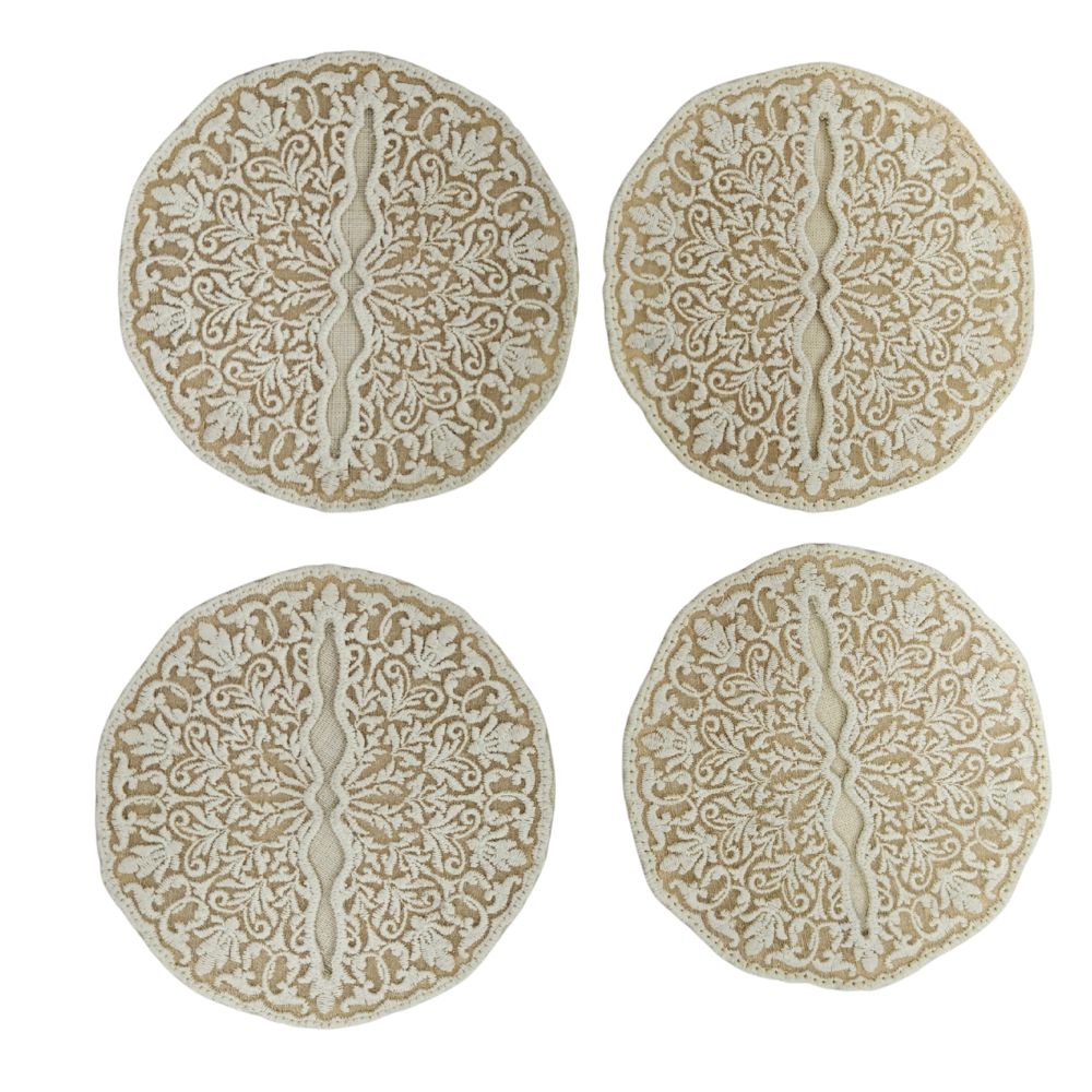 Wine Glass Embroidered Coaster - Champagne Lace Coin
