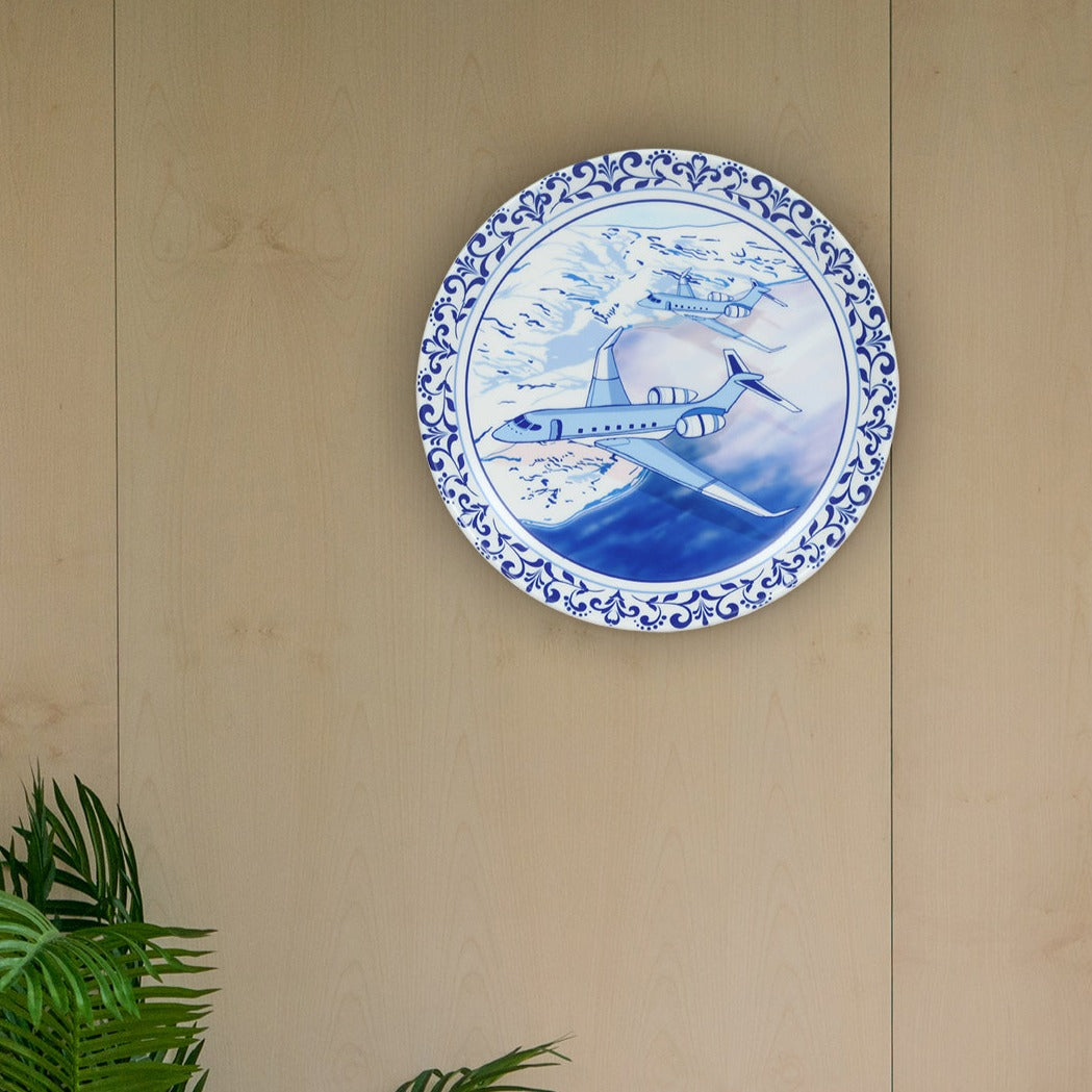 Decorative Wall Plates - Vintage Airplane Blue Pottery