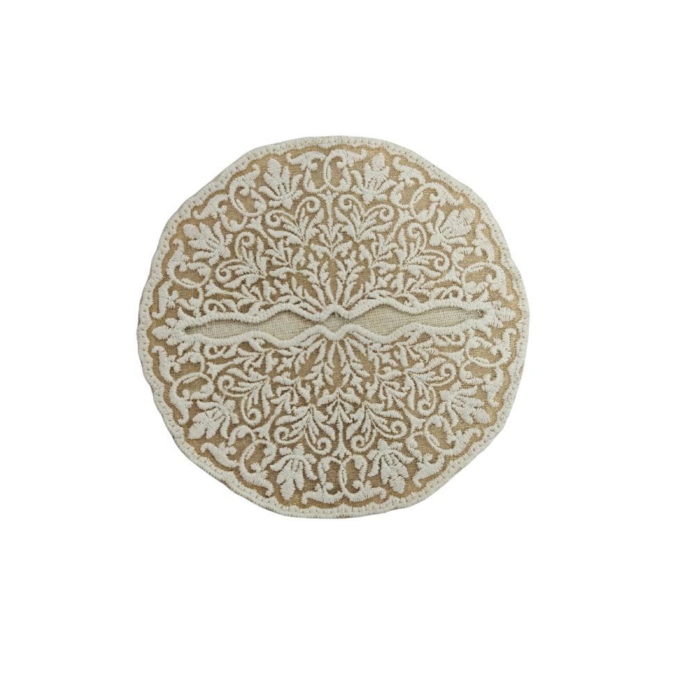 Wine Glass Embroidered Coaster - Champagne Lace Coin