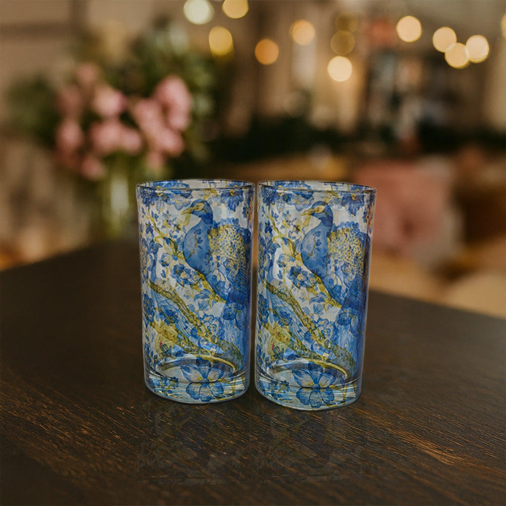 Glass Tumblers (Set of 2) - Royal Plumage Paradise