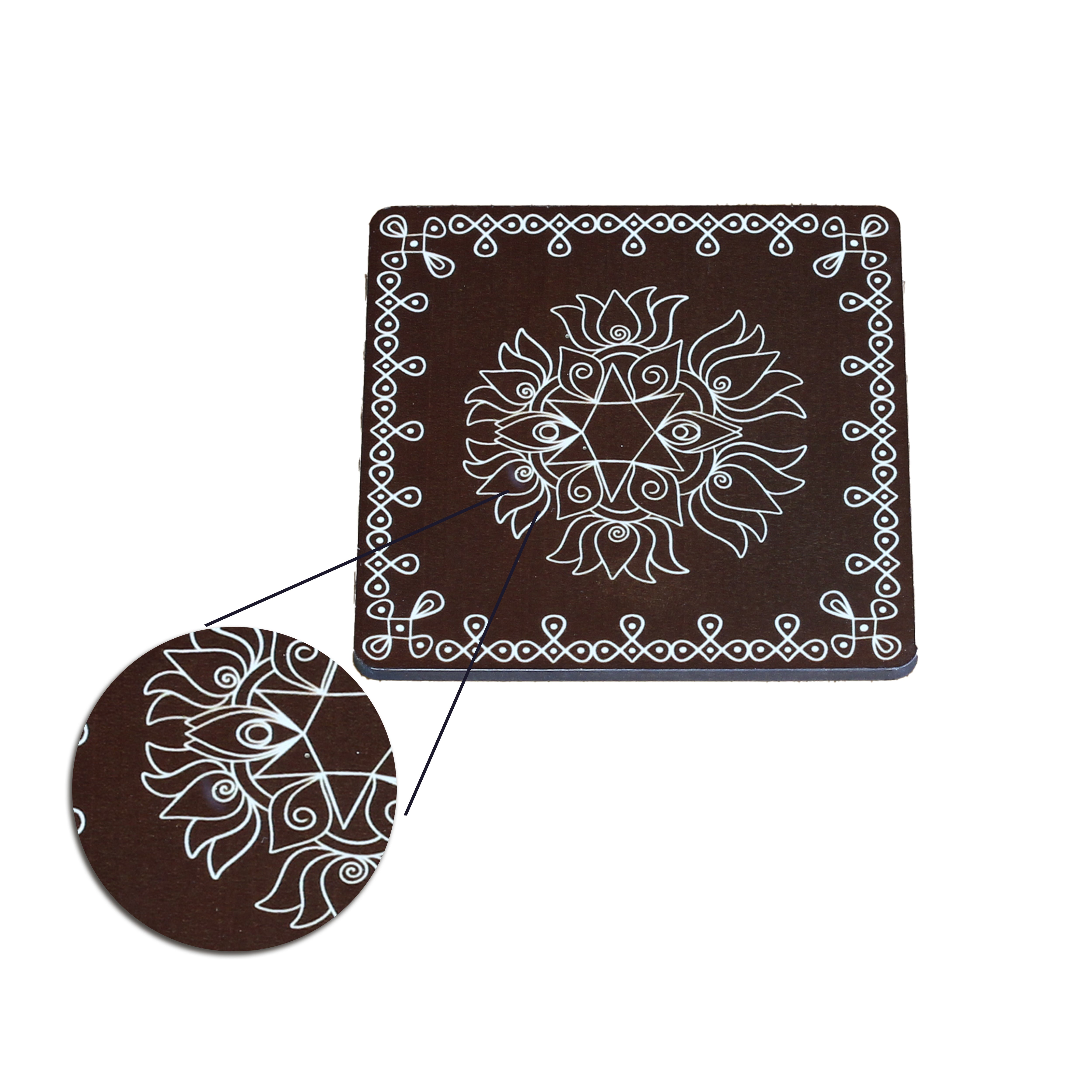 Wooden Square Coasters - Rangoli Inspired