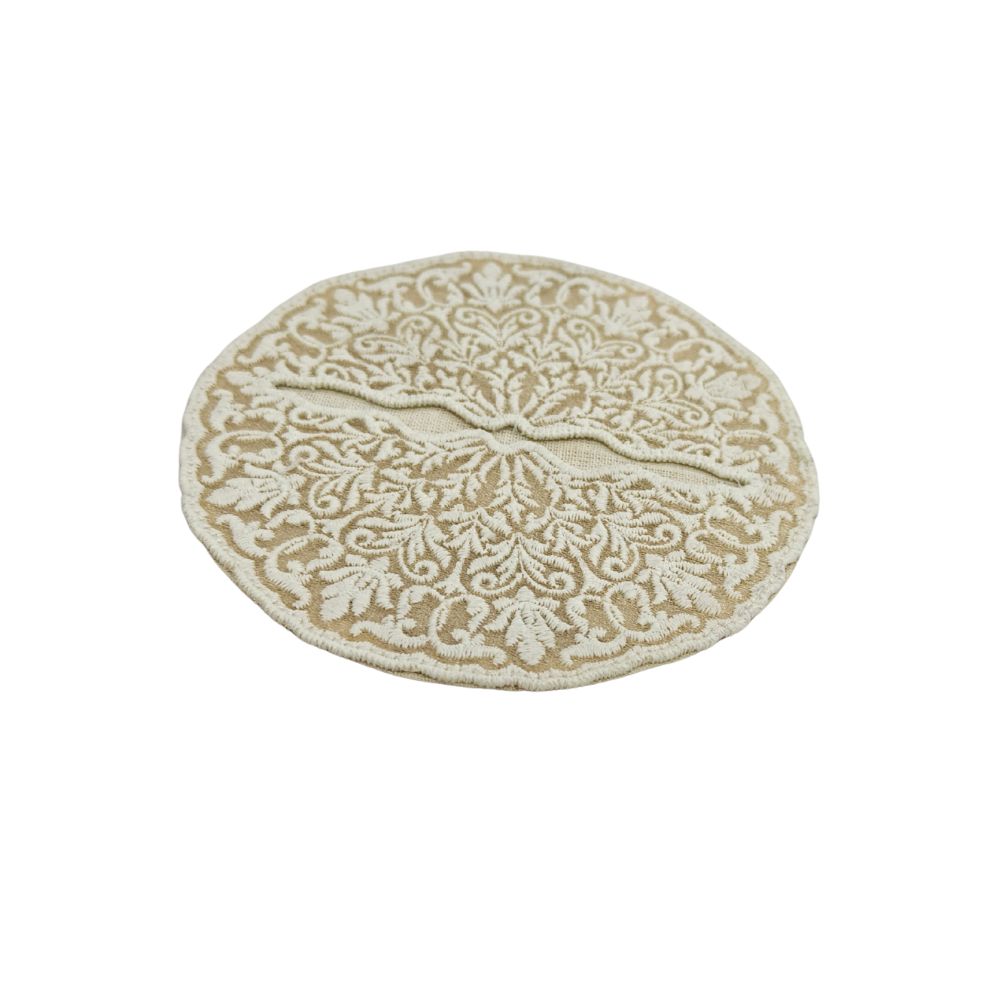 Wine Glass Embroidered Coaster - Champagne Lace Coin