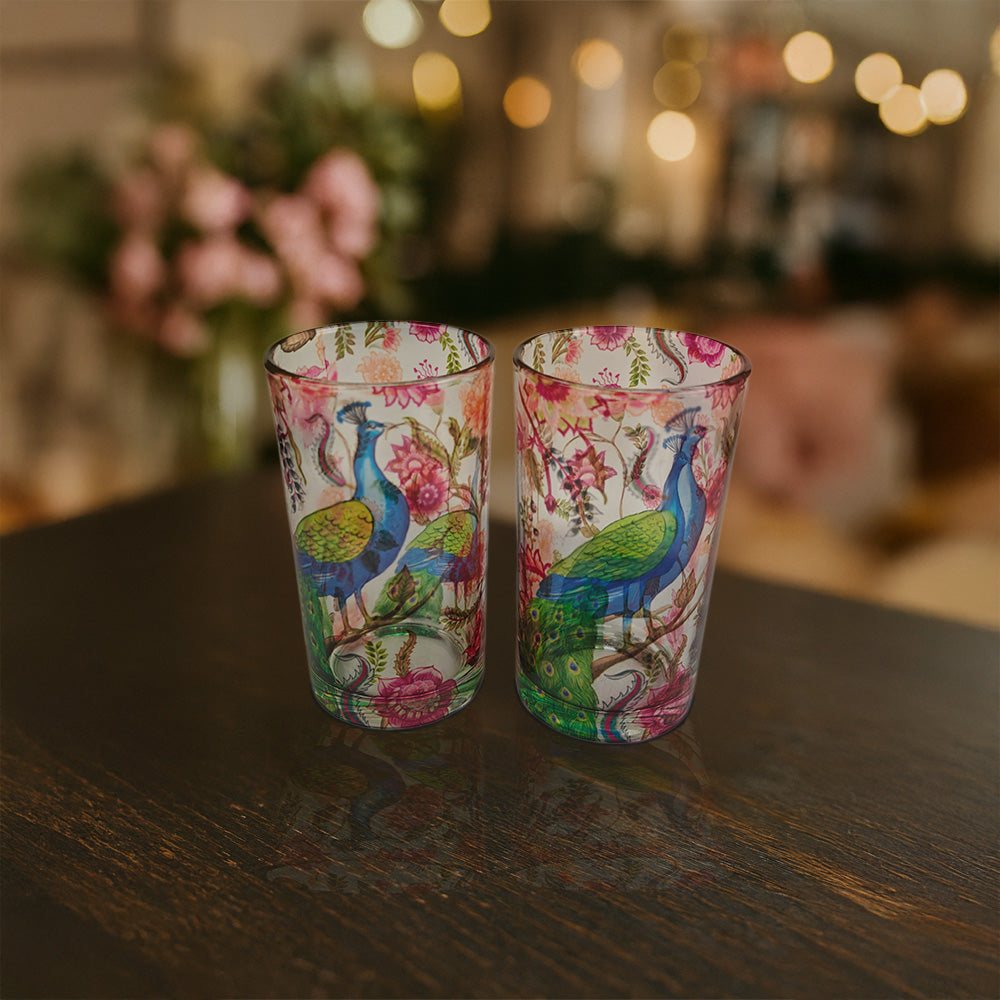 Glass Tumblers (Set of 2) - Garden Jewel Peacock