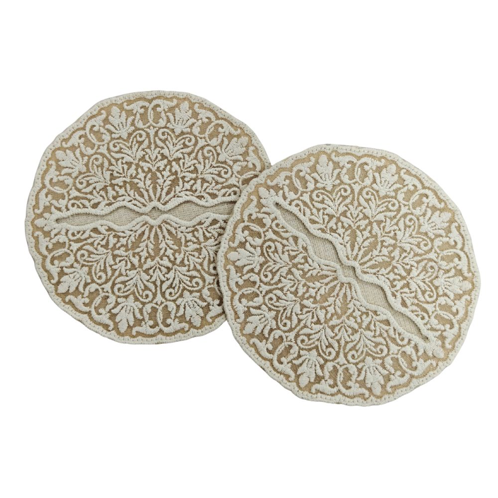 Wine Glass Embroidered Coaster - Champagne Lace Coin