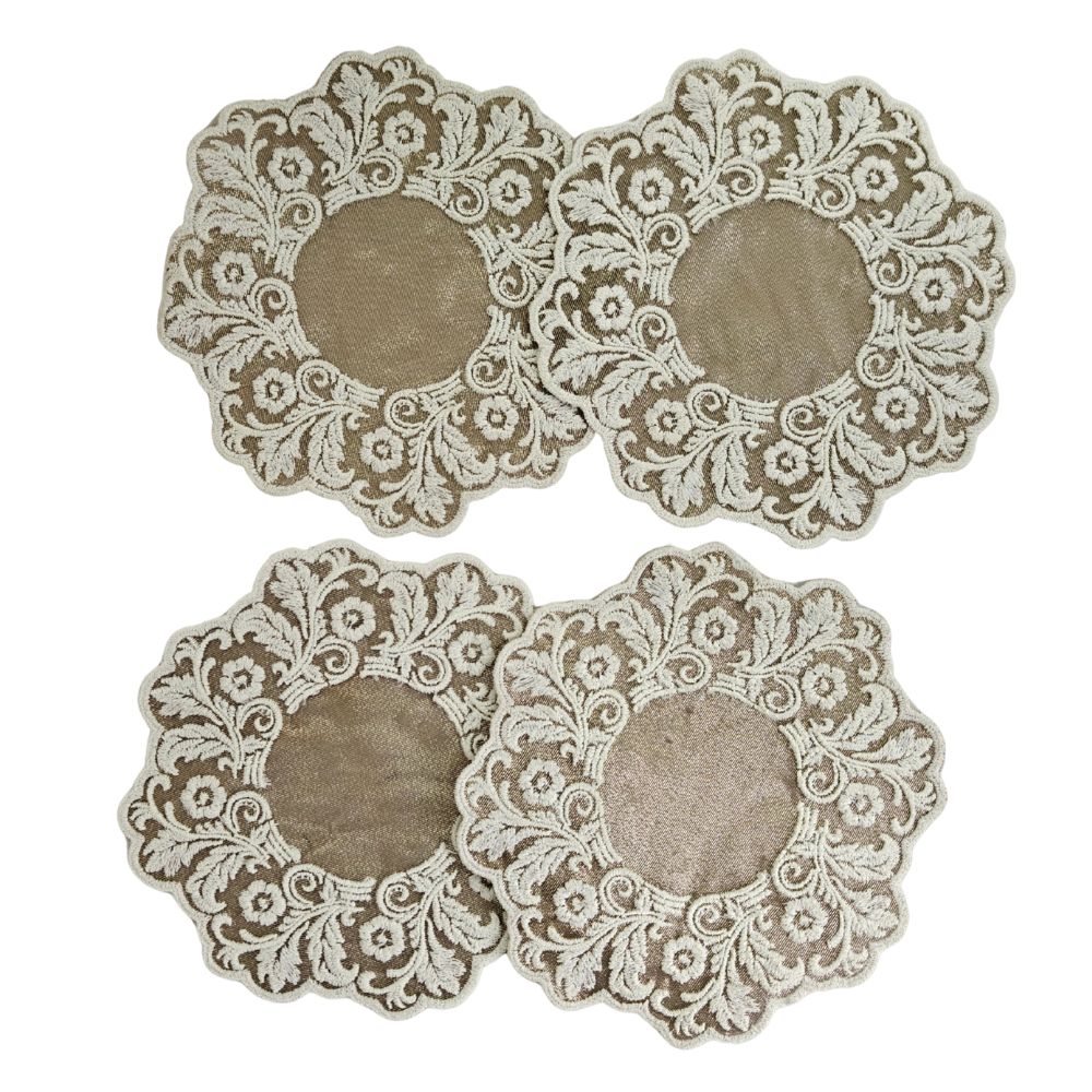 Embroidered Coaster - Antique Ivory