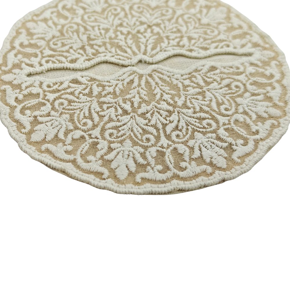 Wine Glass Embroidered Coaster - Champagne Lace Coin