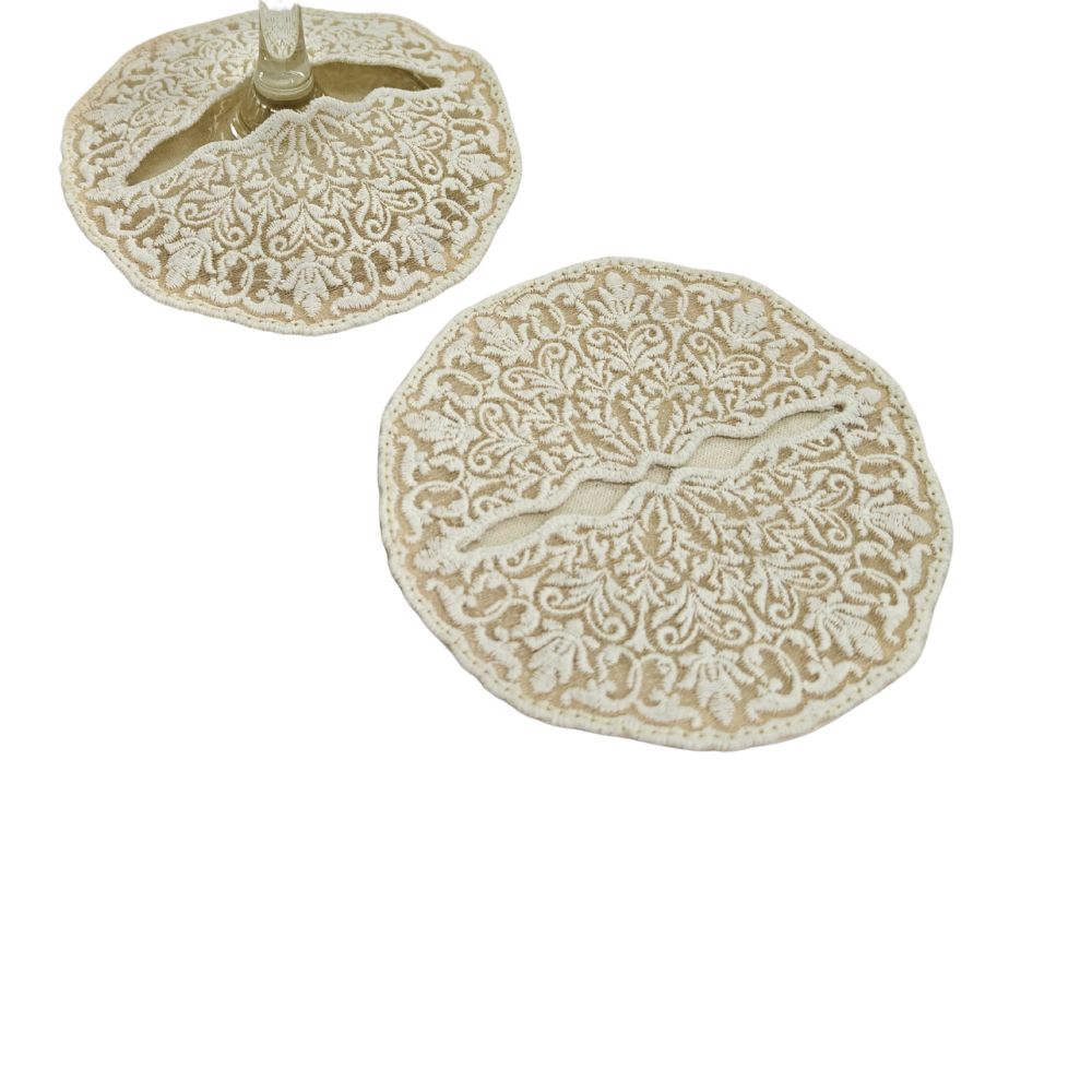 Wine Glass Embroidered Coaster - Champagne Lace Coin