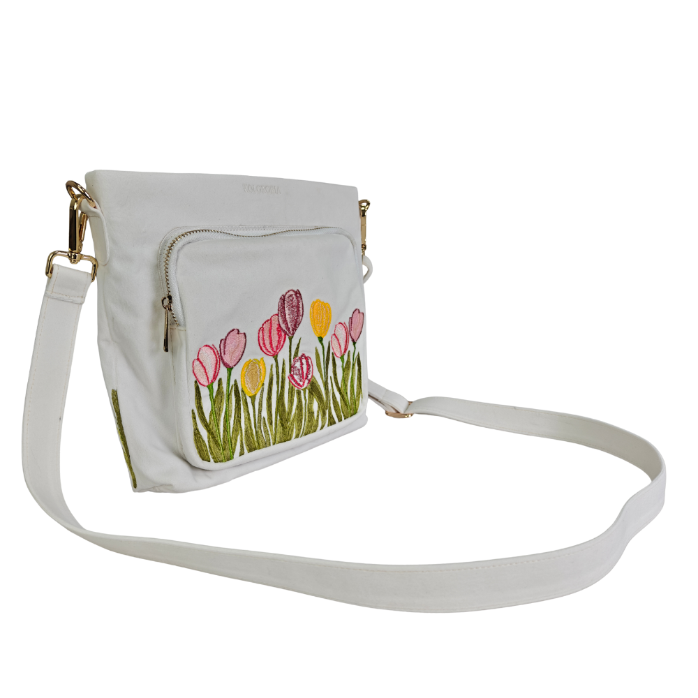 Tulip Embroidered Sling Bag