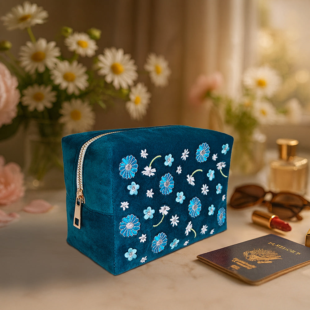 Travel Pouch - Aqua Bloom Scatter