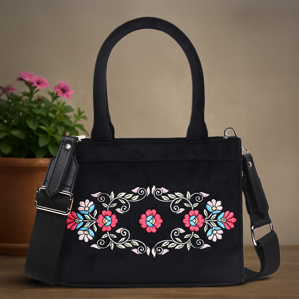 Velvet Baroque Embroidered Hand Bag