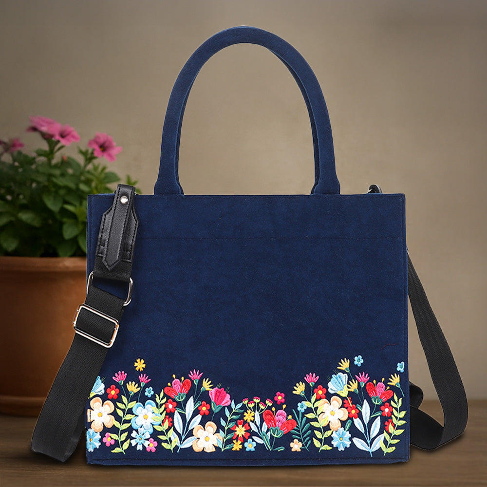 Velvet Floral Garden Embroidered Hand Bag