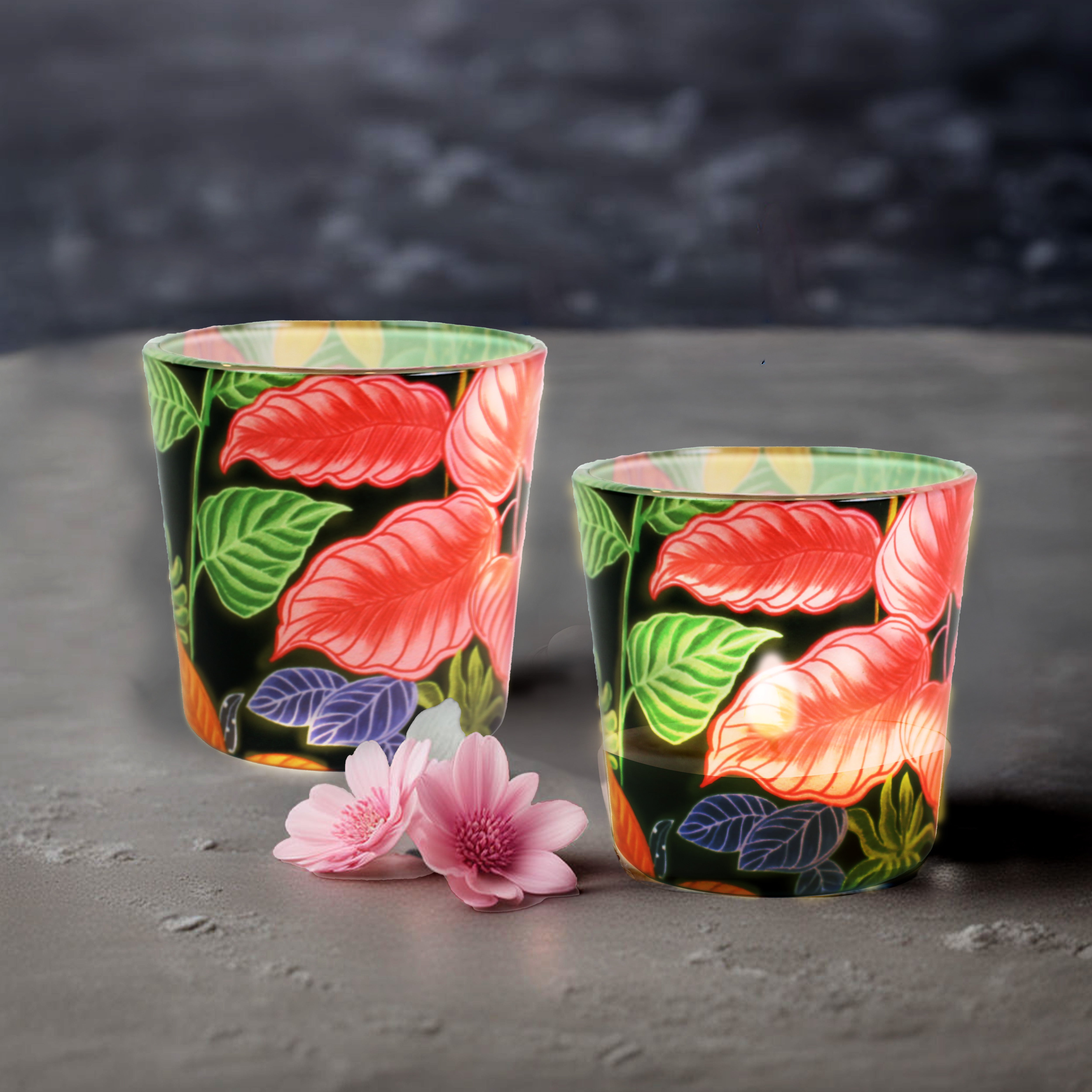 Candle Votives (Set of 2) - TROPICAL FLORA