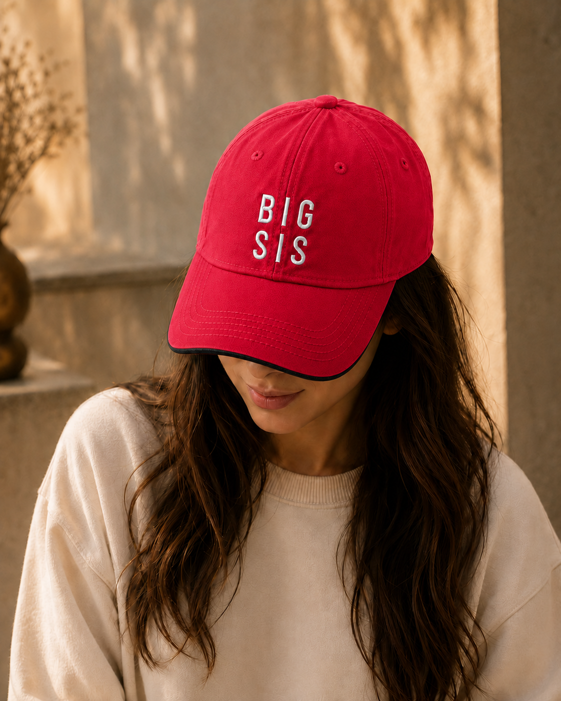 Caps Big SIS Text Red Baseball Cap