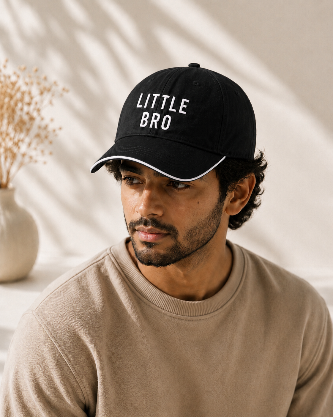 Cap Little Bro Text Black Color Baseball Cap