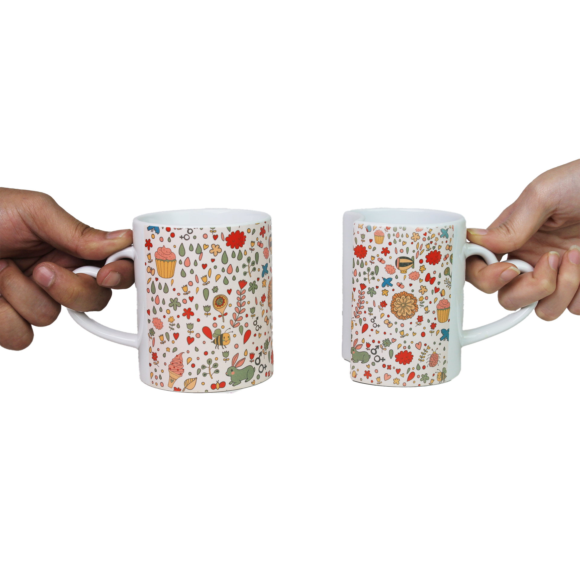 Ceramic Lover Mugs for couples, designed with heart-shaped handles and Valentine-themed prints with interlocking system for a perfect date night or gifting your loved ones .