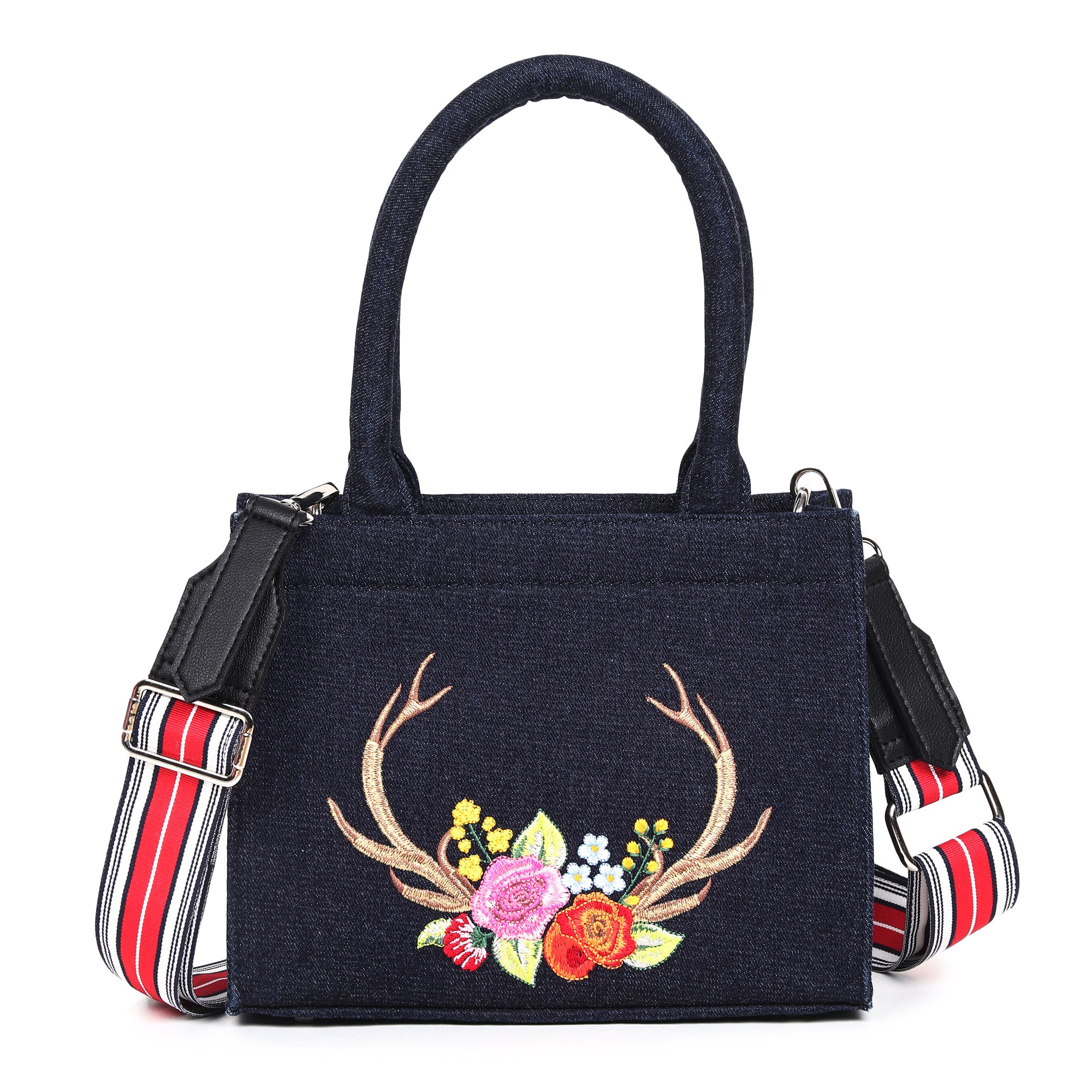 Denim Stag Embroidered Handbag - Small