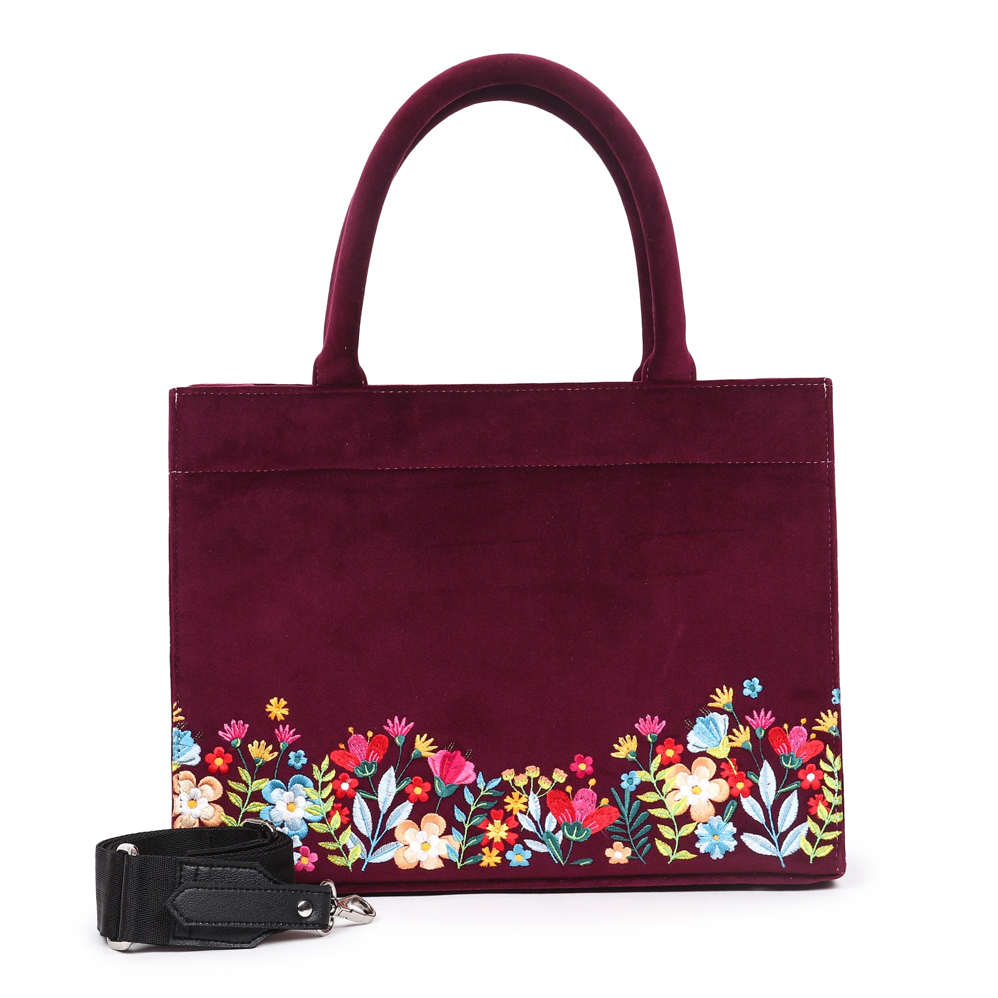 Velvet Floral Garden Embroidered Hand Bag