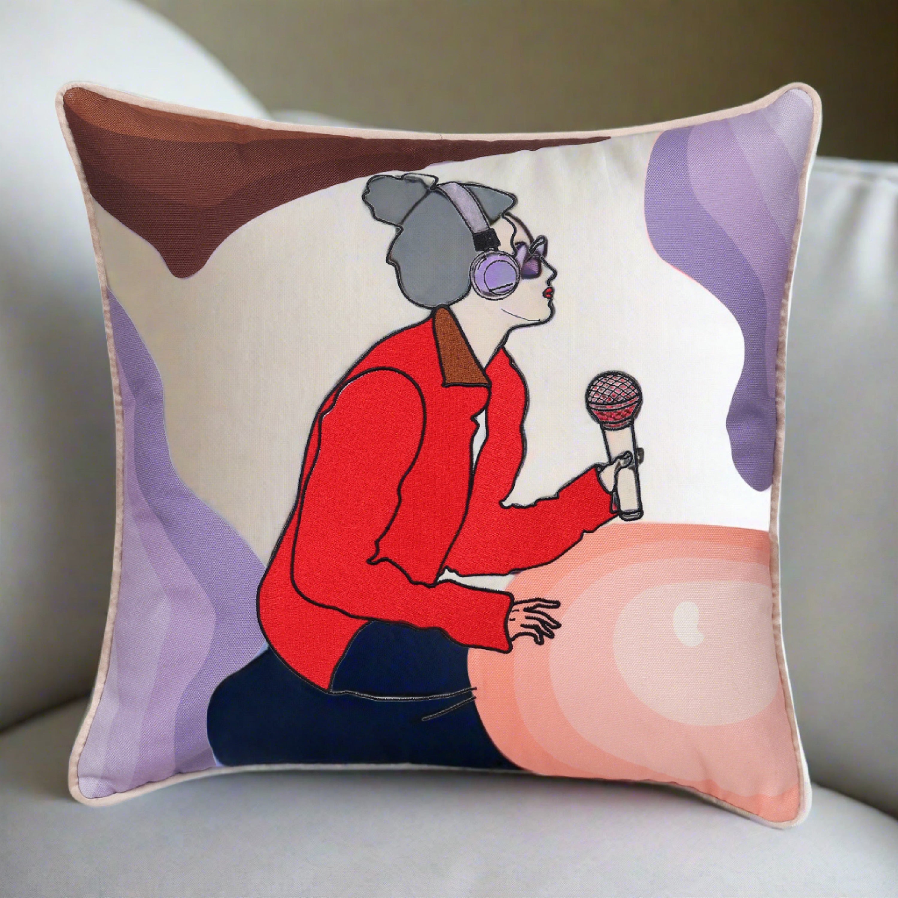 Line Art Embroidered Cushion Cover - Empowered Voices