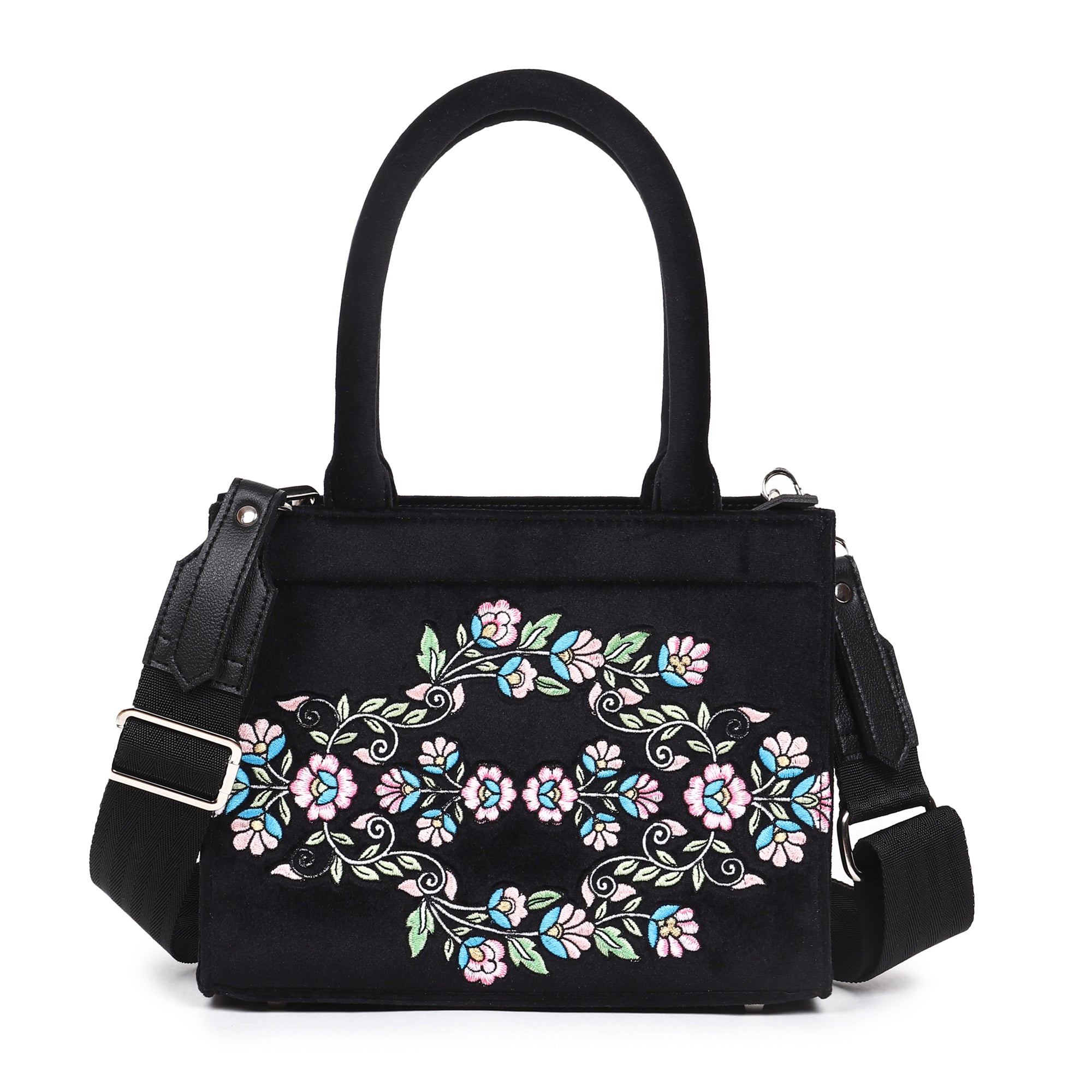 Velvet Floral Bouquet Embroidered Hand Bag