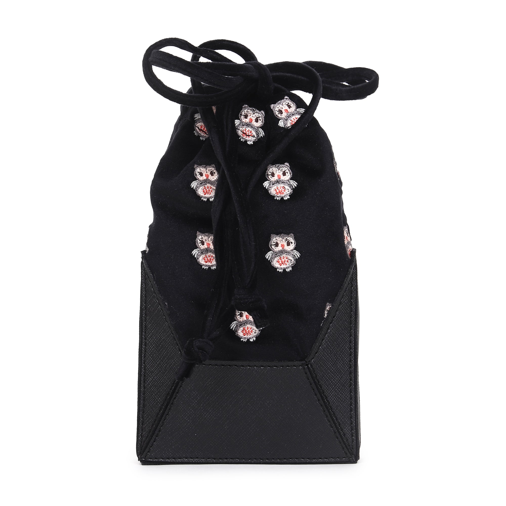 Rexin potli Mobile Pouch / Velvet Bag with Owl Embroidery