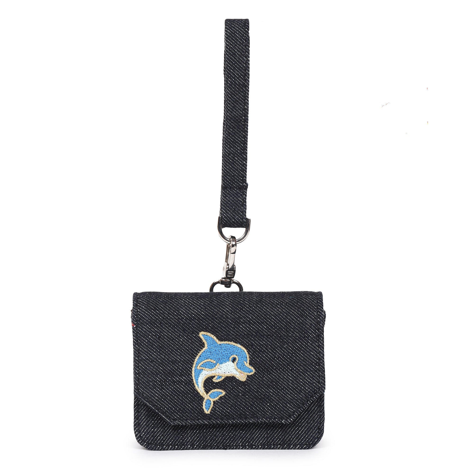 Denim Accessory Case with Dolphin Embroidery