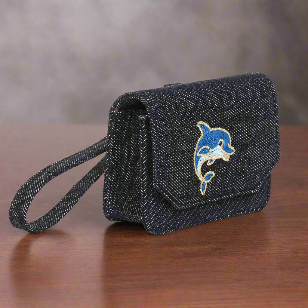 Denim Accessory Case with Dolphin Embroidery